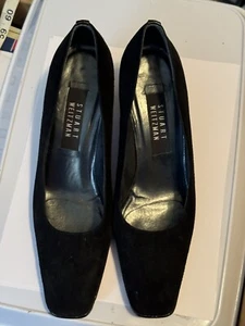 Stuart Weitzman Stuart Black Velvet Like Fabric, Leather heels, 9 AA - Picture 1 of 5