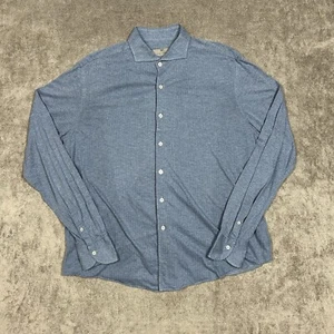 Canali Camicia Uomo Bottoni XL Chambray Blu Pois Manica Lunga Casual Cotone Ital - Foto 1 di 8