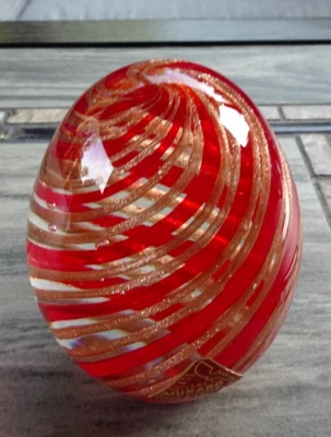 Pisapapeles Ferro & Lazzarini Aventurine & Red Swirl Crown Murano Art Glass Foto 1 de 4
