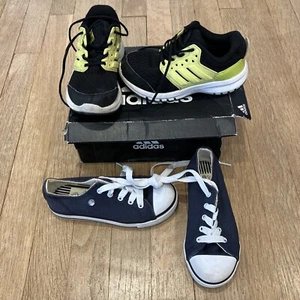 Kinder Adidas Galaxy 3 Trainer schwarz/limette C10 28 & Dunlop Plimsohle *2 Paar* - Bild 1 von 19