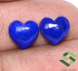 8x8 mm Natural Lapis Lazuli Heart Shape Cabochon Pair 3.52 CTS Loose Gemstones - Picture 1 of 5