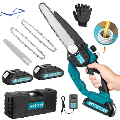WILGOON 6+8 Zoll Mini Kettensäge, Motorsäge Elektro Baumsäge Einhandsäge Mit 2-Akku 21V