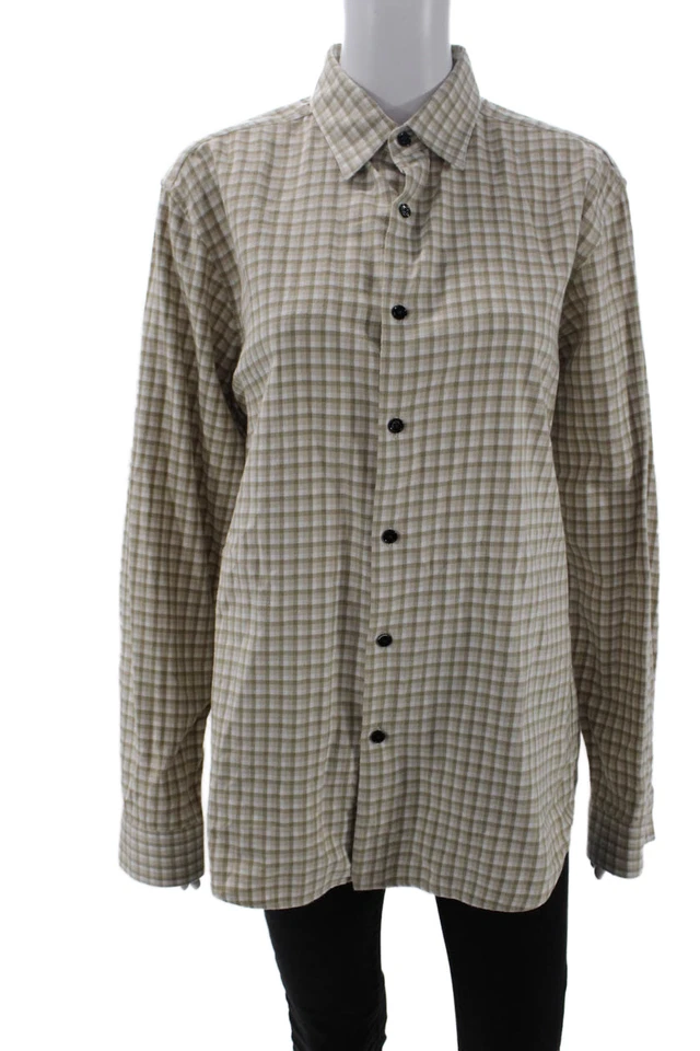 Theory 女式棉质长袖格子印花纽扣上衣裸色 M 码 — 第 1/4 张图片