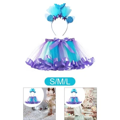 Vestito con gonna tutù e fascia per capelli, costume da sirena per bambine - Immagine 1 di 2