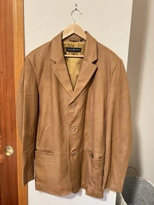 Jhane Barnes Genuine Leather Camel Brown Blazer Jacket | Men’s 38 - Picture 1 of 10