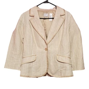 Emma James Beige Striped Blazer Women Size 10 Cotton/Linen Blend Button Closure - Picture 1 of 14