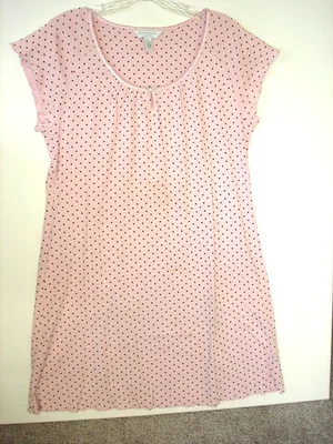 Charter Club 亲密女式夏季晚礼服柔软粉红色*黑色圆点 M — 第 1/4 张图片