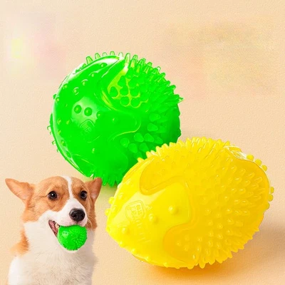 Pet Dog Durable TPR Toy Ball Thick Bite Resistant Clean Teeth Squeaky Elasticity - Image 1 of 4