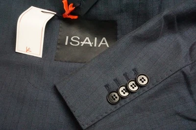 Chaqueta Abrigo Deportivo Isaia Napoli Azul Negro Espiga Algodón Mezcla Lino 40R NUEVO Foto 1 de 4