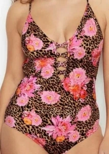 Victoria's Secret Strappy Branded One Piece Swimsuit NWT Size XS Leopard Floral - Picture 1 of 4
