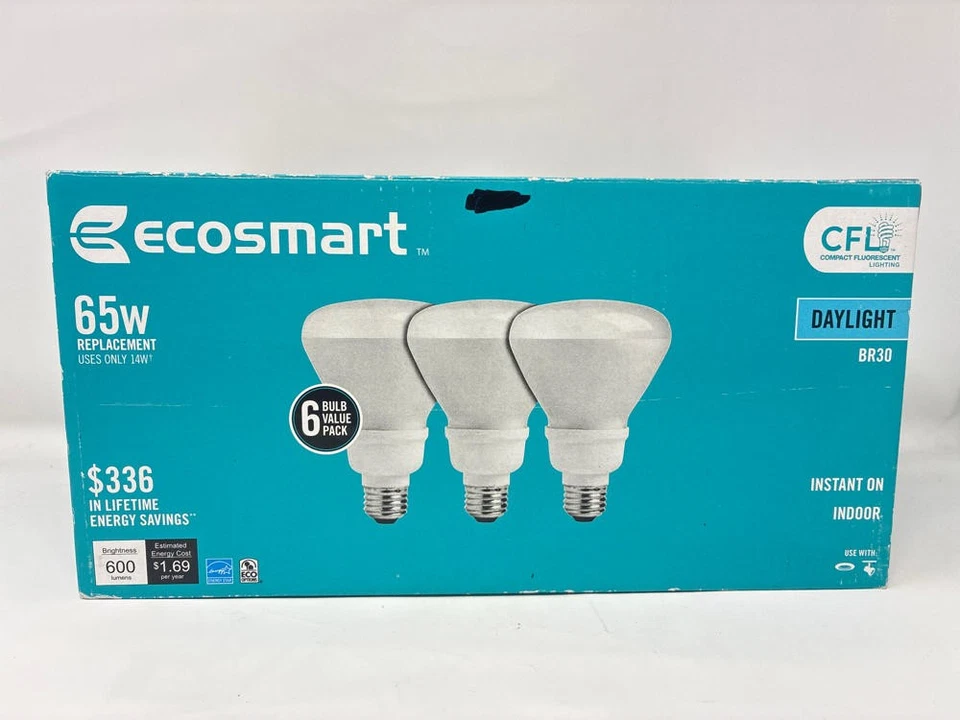 EcoSmart 65W Equivalent Daylight 5000K BR30 CFL Light Bulb (6-Pack) - Image 1 of 4
