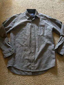 Pendleton Trail Shirt Mens Medium Gray Wool Elbow Patch Button Up Outdoor Fitted - Picture 1 of 7