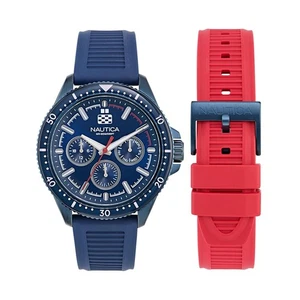 Nautica Men's NCT Windrose Quartz Blue Dial 46mm Watch Box Set NAPWRF404 - Picture 1 of 5