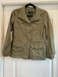 Talbots Jacket Women’s Petite Olive Green Tan Cinch Waist Fall cotton linen - Picture 1 of 11