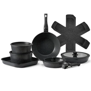 17 Piece Pots and Pans Set Granite Nonstick Kitchen Cookware Black - Picture 1 of 12