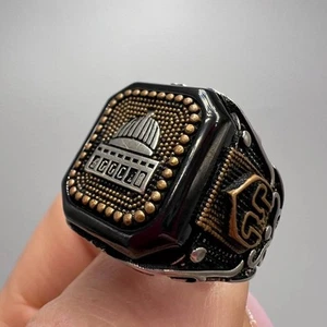 Vintage Unikat Ring riesig Größe 8,5 Herren Gold Akzente Sterling Silber 925 Schmuck - Bild 1 von 8