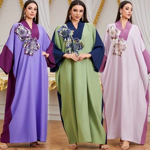 Moroccan Long Dress Loose Sequin Embroidery Abaya Women Muslim Kaftan Turkey New - Picture 1 of 27