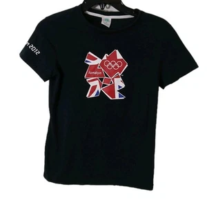 Official London 2012 Olympics T-Shirt Boys Size 10 Black Union Jack Logo Short - Picture 1 of 10