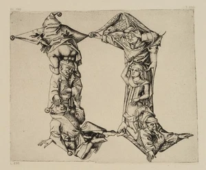 Nach Monogramm MEISTER ES (*1450), Figurenalphabet. Buchstabe N. Reichsdruck, Re - Bild 1 von 5