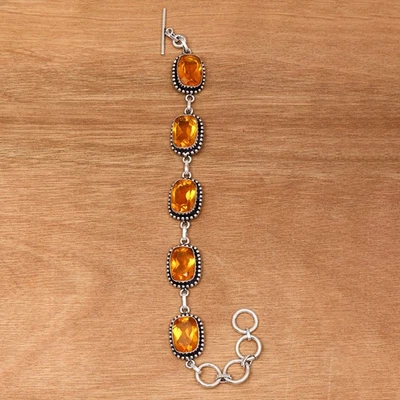 Citrine Quartz Gemstone Jewelry bracelet &Earring 7-8'' - Image 1 of 4