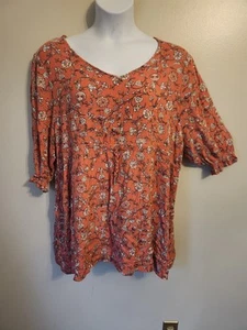 Wallflower Peach Floral Drawstring Waist Crinkle Tunic Top Or Mini Dress Hippie - Picture 1 of 7