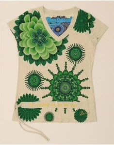 DESIGUAL T-shirt donna grafica top UK 18 XL bianco sporco floreale cotone CE04 - Foto 1 di 3