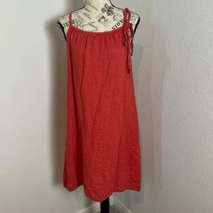 Abito Lungo L'Arno Lino Corallo Senza Maniche Cravatta Cinturino Casual Made in Italy M - Foto 1 di 10