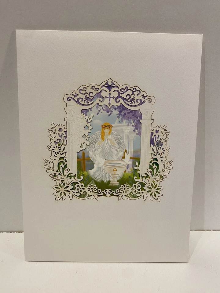 Christening Angel Prayer Flowers Card Pop Out For Baby Kids Family 3D G2 - Image 1 of 4