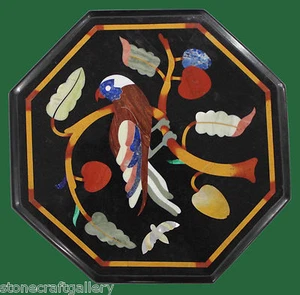 15" Black Marble Coffee Table Top Inlay Handmade Work for Home Decor for Gift - Picture 1 of 1