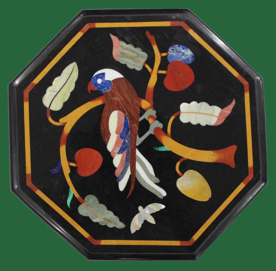 15" Black Marble Coffee Table Top Inlay Handmade Work for Home Decor for Gift - Image 1 of 1