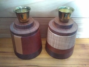 BLACK AMERICAN CRAFTSMAN OLLIE MURRAY (DEC.) WOOD/METAL CANDLEHOLDERS - Picture 1 of 6