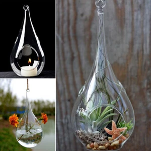 Set of 6pcs Clear Glass Teardrop Fillable Baubles Hanging Tealight Candle Holder - Picture 1 of 6