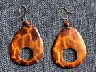 Ethnic Artisan Wood Earrings brown tear drop  natural unique jewelry