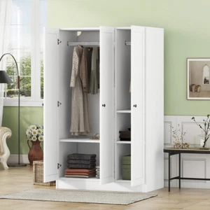 3 Doors Armoire Freestanding Wardrobe Closet Storage Cabinet Clothes Organizer - Picture 1 of 11