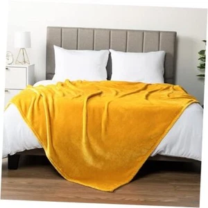 Fleece Bed Blanket Queen Size, Gold 90 x 90 Inches - Queen Mustard Yellow - Picture 1 of 8