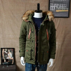 Mens Winter Quilted Padded Jacket Fur Hooded Coat Parka Overcoat Outwear Top SPW - Picture 1 of 13