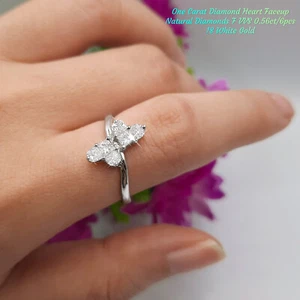 1 Carat Diamond Heart Faceup F VVS Natural Diamonds Pair in 18K White Gold Ring - Picture 1 of 7