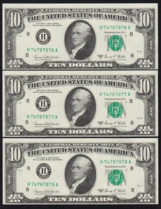 Fr.2021-H Consecutive Trio of 1969C $10 Federal Reserve Notes Uncirculated - Picture 1 of 2