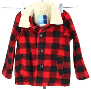 Good Lad Red Black Plaid Child Coat Size 2/3 Collar 3 Buttons 2 Pockets - Picture 1 of 5
