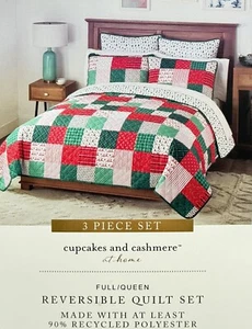 Cupcakes and Cashmere Patchwork Plaid Christmas Reversible FULL QUEEN Quilt Set - Picture 1 of 2
