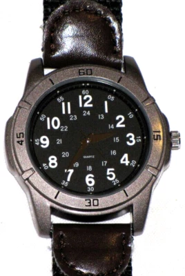 Mens Watch Quartz Silver Tone Brown Canvas Band Strap OPP122 A126-14 SR626SW - Image 1 of 4