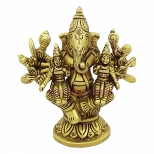 Ganesh With Riddhi Siddhi Brass Murti Ganapati bappa Statue Idols Om Pooja Shop - Picture 1 of 4