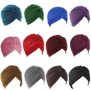 Bling Gold Silk Knot Twist Headband Turban Cap Warm Headwear Casual Indian Hat~` - Picture 1 of 24