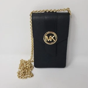 Cartera Bandolera Michael Kors Saffiano Smartphone Negra Cadena Dorada Usada en Excelente Condición - Imagen 1 de 11