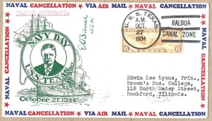 NAVY COVER USS TEXAS BB-35 SALUTES NAVY DAY 27 OCT 1934 TAUER CACHET - Picture 1 of 1