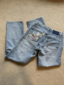 Vintage Light Wash Embroidery Y2K Straight Leg Denim Jeans Flower Fairy Handmade - Picture 1 of 8