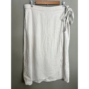 J. CREW Womens Linen-Blend Midi Wrap Skirt Beige Bow Sz L Lagenlook Summer - Picture 1 of 16