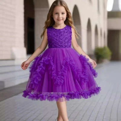 Kids Flower Girls Princess Tutu Dress Wedding Bridesmaid Party Pageant Ball Gown - Image 1 of 4