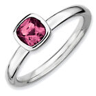 Lex & Lu Sterling Silver Stackable Exp. Cushion Cut Pink Tourmaline Ring 10711