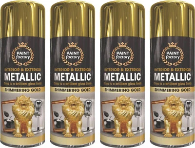 4 x 400ml METALLIC GOLD Spray Paint Aerosol Gloss Wood Metal Plastic Auto paint - Image 1 of 2